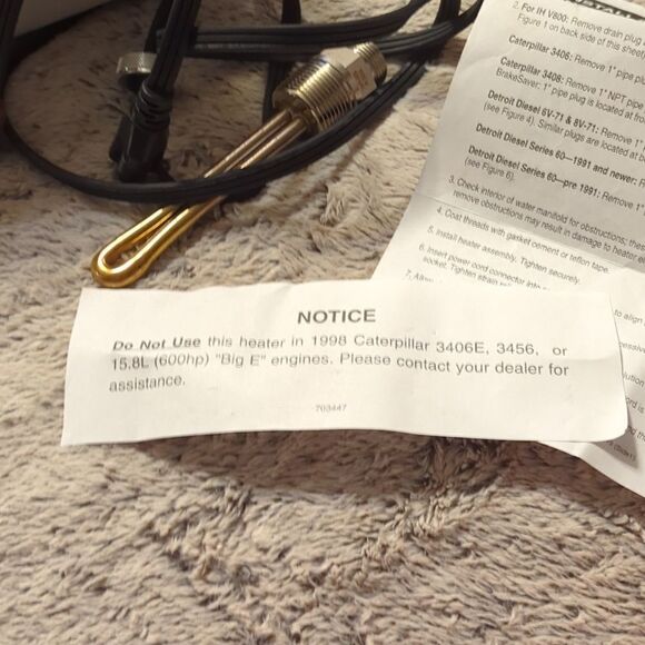 ~ NEW ZEROSTART CUMMINS ENGINE COPPER IMMERSION BLOCK HEATER w/ CORD ~ 860-5556 - Picture 9 of 10